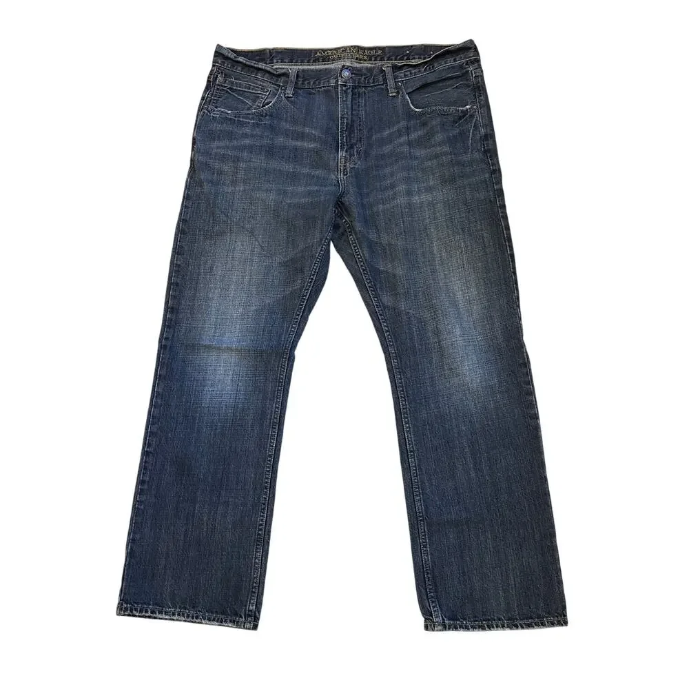 American Eagle Jeans Mens Sz 38x30 Blue Original Straight 100% Cotton Distressed